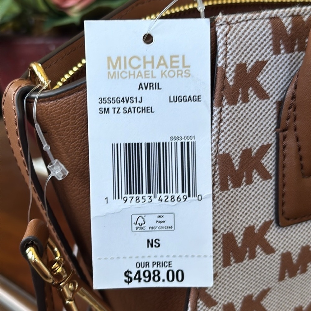 Brand New Michael Kors Avril Luggage Top Zip Satchel Logo Jacquard Crossbody - Picture 14 of 15